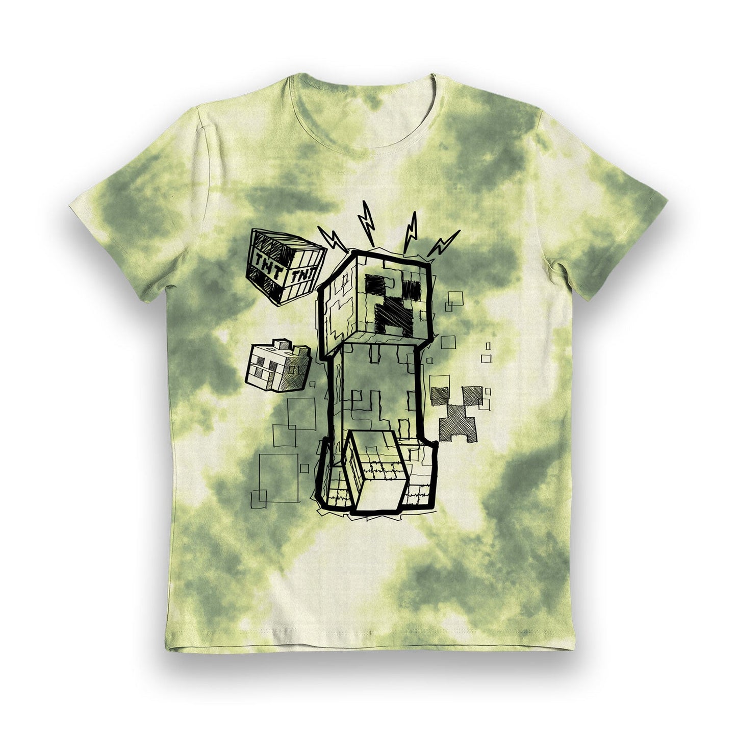 Minecraft Creeper Sketch Tie Dye Kids T-Shirt