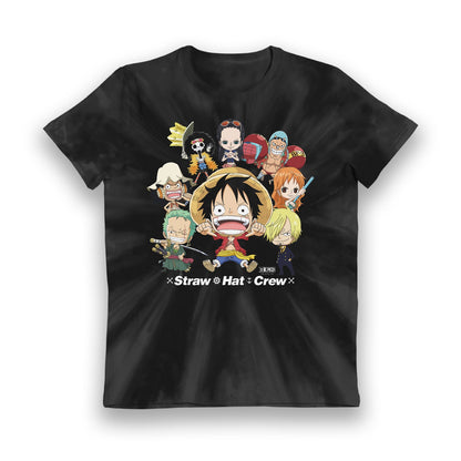 One Piece Straw Hat Crew Kids Black Tie Dye T-Shirt