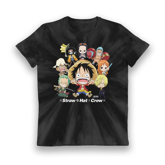 One Piece Straw Hat Crew Kids Black Tie Dye T-Shirt