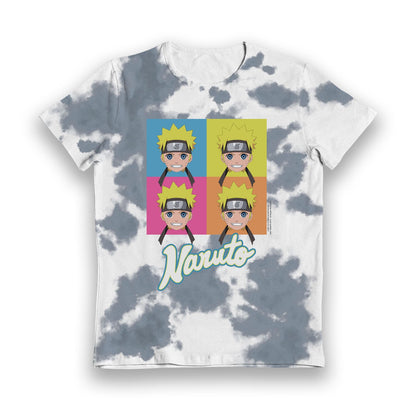 Naruto Faces Tie Dye Blue & White Kids T-Shirt