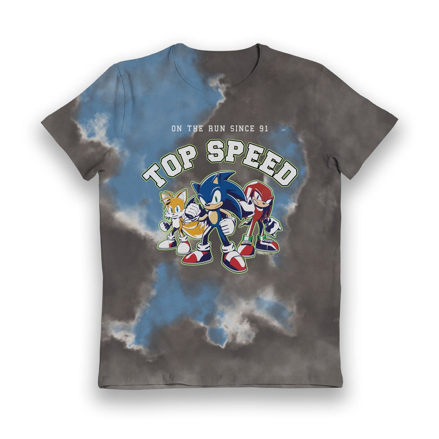 Sonic The Hedgehog Top Speed Tie Dye Grey & Blue Kids T-Shirt