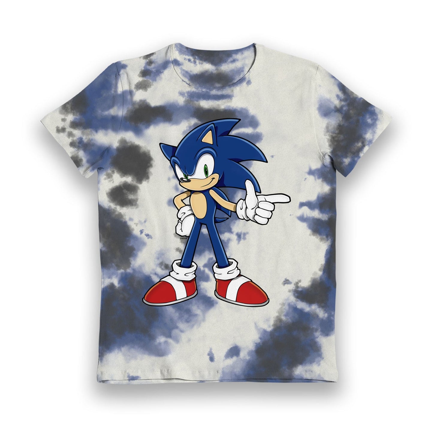 Sonic The Hedgehog Tie Dye Grey, Blue & White Kids T-Shirt