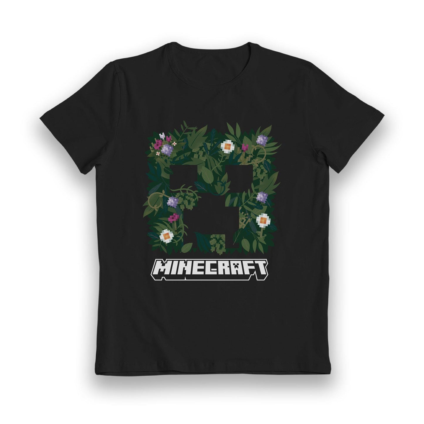 Minecraft Floral Creeper Black Kids T-Shirt