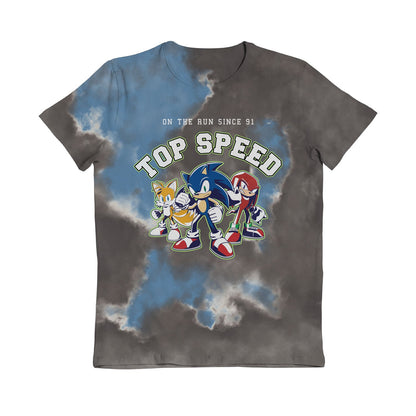 Sonic The Hedgehog Top Speed Tie Dye Grey & Blue Kids T-Shirt