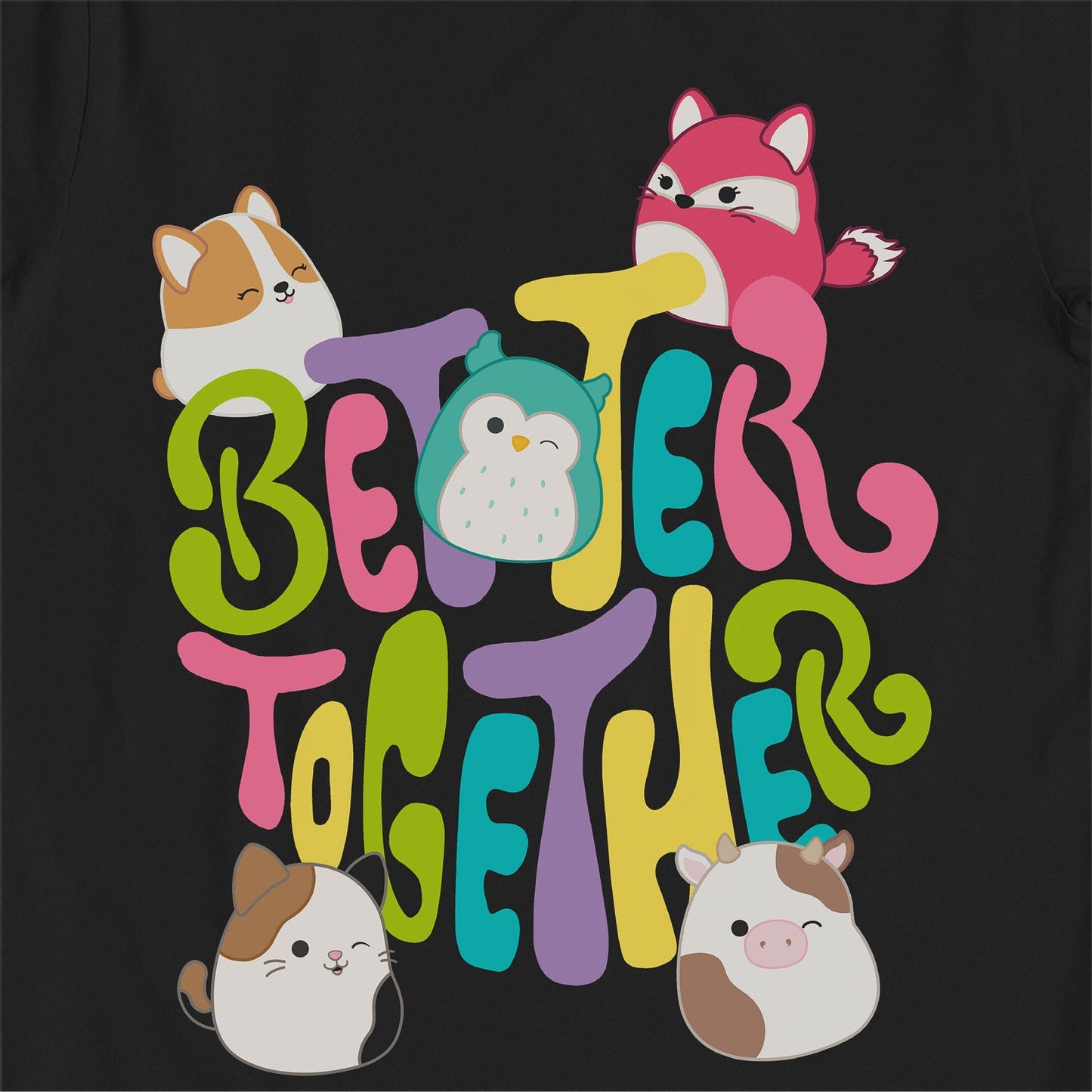 Squishmallows Better Together Black Kids T-Shirt