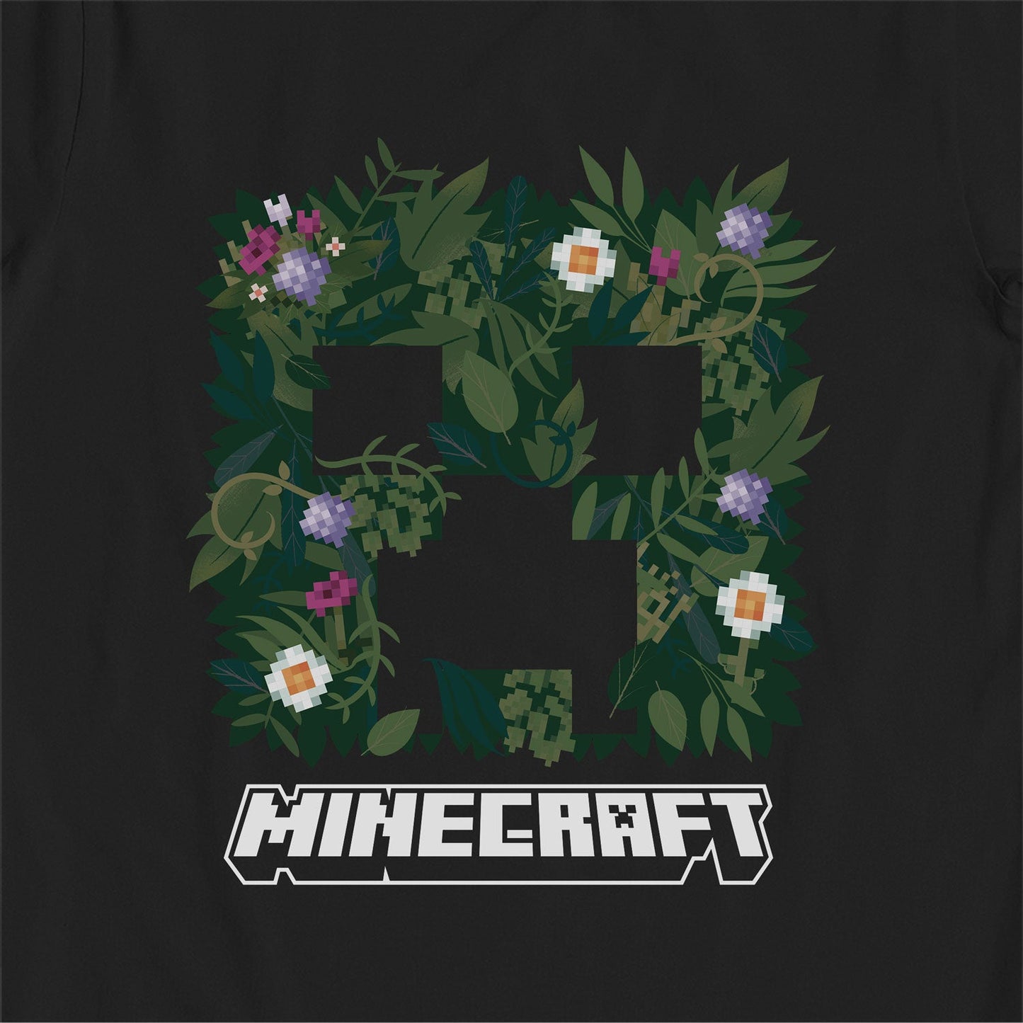 Minecraft Floral Creeper Black Kids T-Shirt