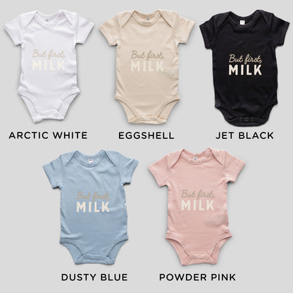 Organic Cotton 'But First Milk' Baby Grow