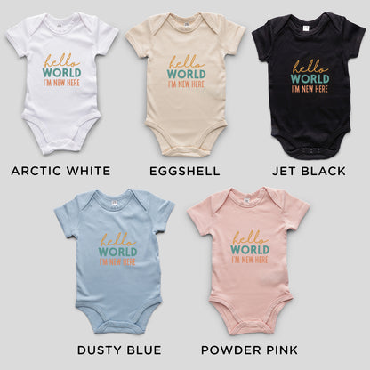 Organic Cotton 'Hello World, I’m New Here' Baby Grow