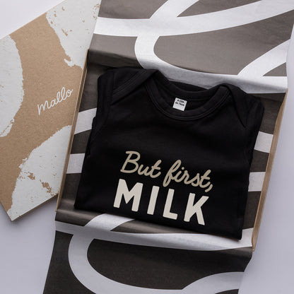 Organic Cotton 'But First Milk' Baby Grow