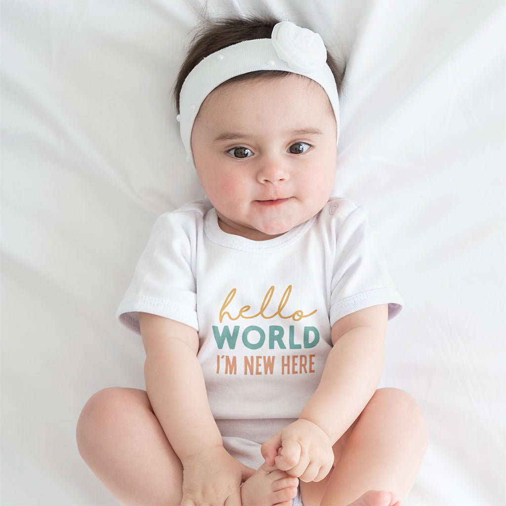 Organic Cotton 'Hello World, I’m New Here' Baby Grow