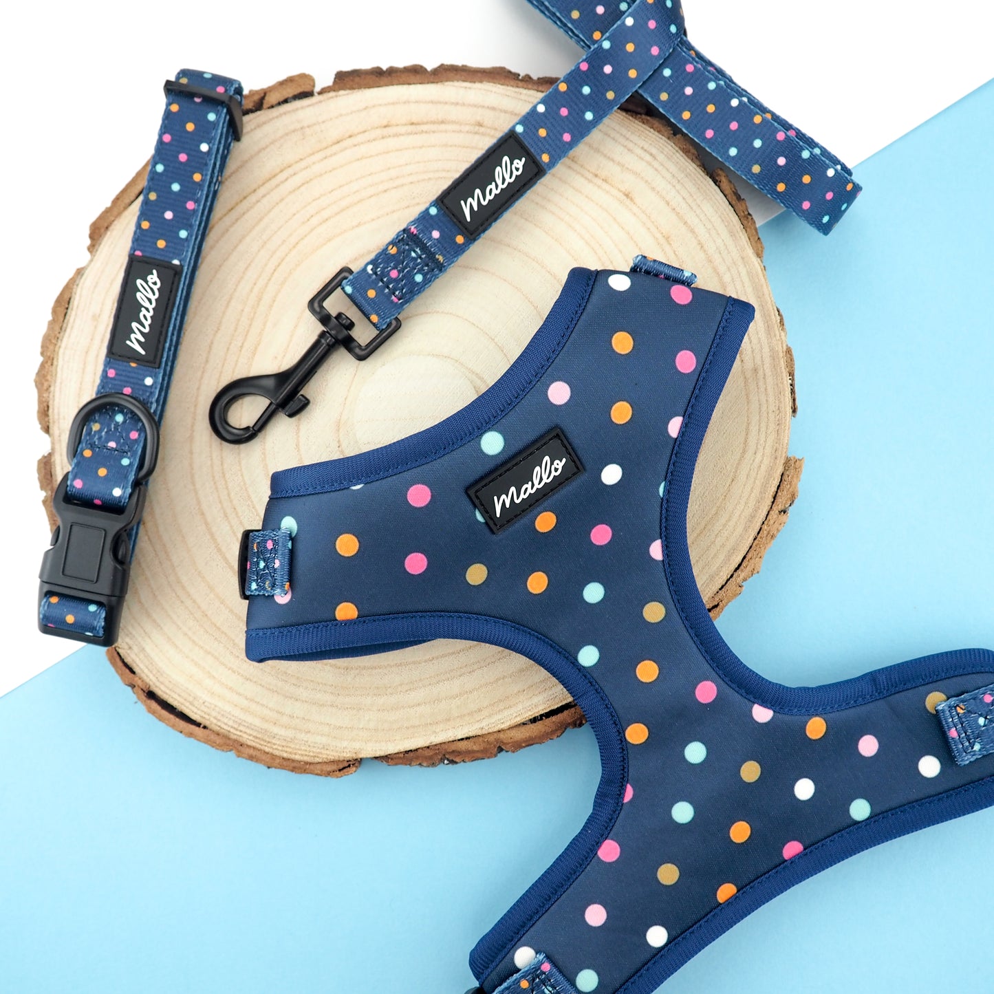 Polka Dot Dog Harness, Collar and Lead Set