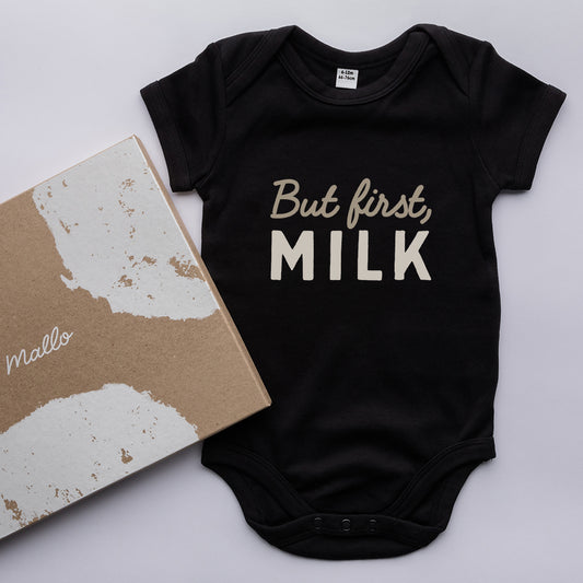 Organic Cotton 'But First Milk' Baby Grow