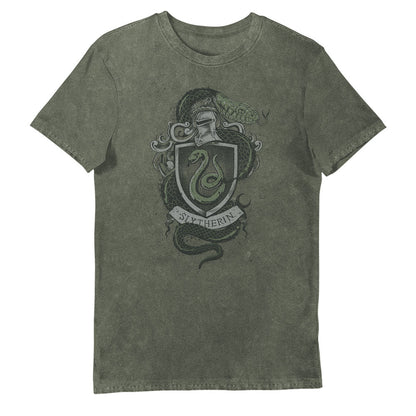 Harry Potter Slytherin House Crest Green Vintage Style Adults T-Shirt