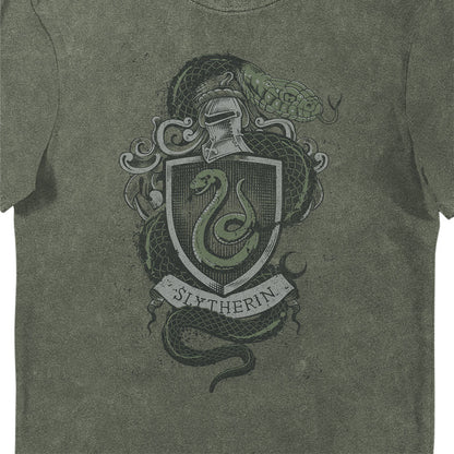 Harry Potter Slytherin House Crest Green Vintage Style Adults T-Shirt