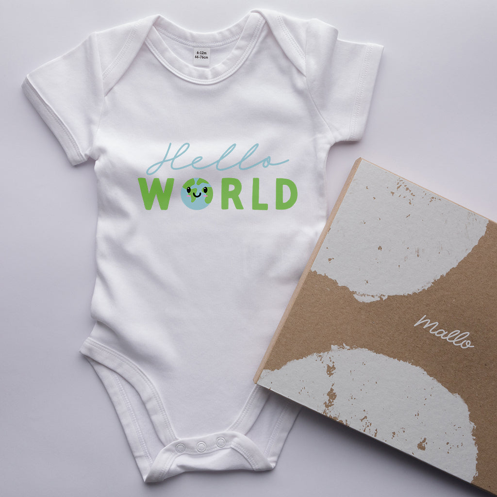 Organic Cotton 'Hello World' Baby Grow