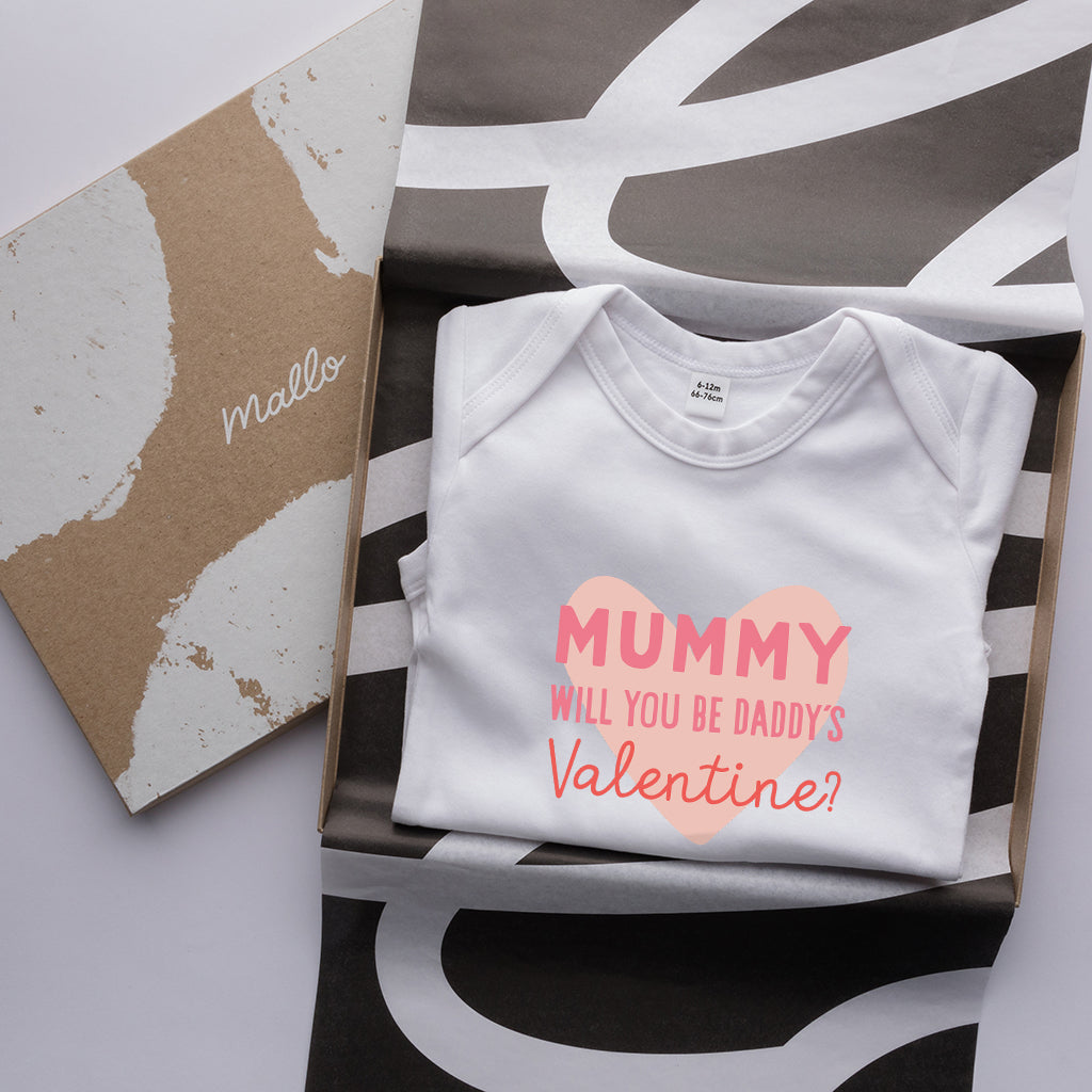 Organic Cotton 'Mummy Will You Be Daddy’s Valentine' Baby Grow