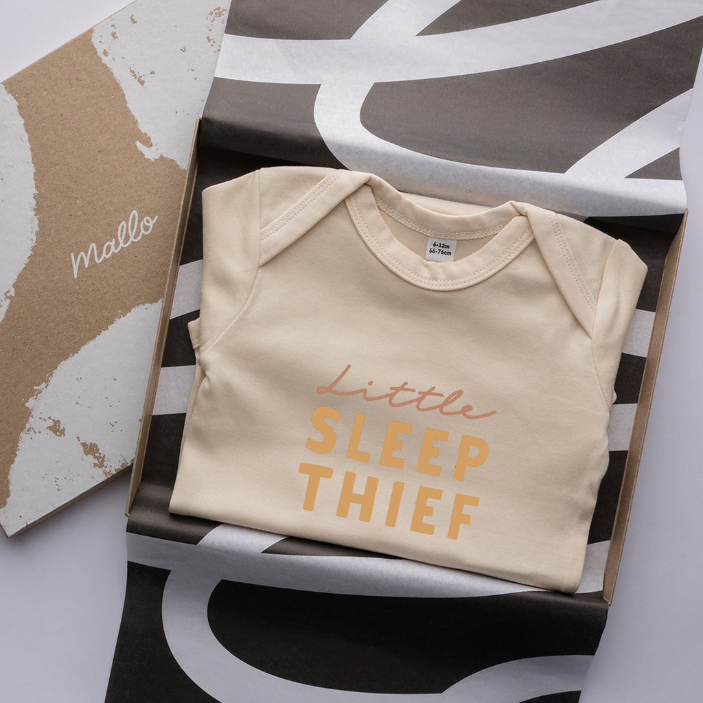 Organic Cotton 'Little Sleep Thief' Funny Baby Sleepsuits