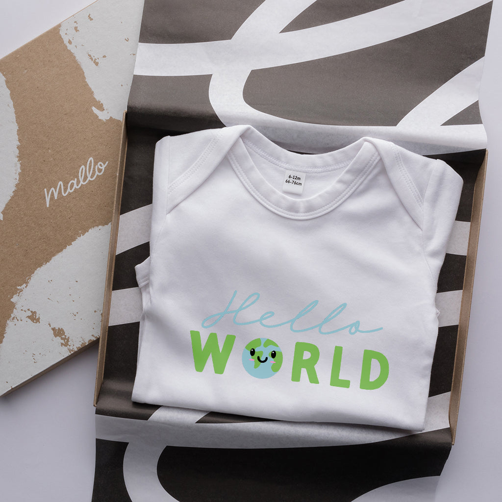 Organic Cotton 'Hello World' Baby Grow