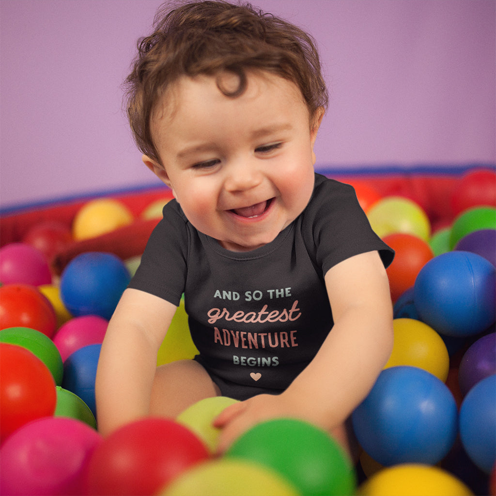Organic Cotton 'And So The Greatest Adventure Begins' Baby Grow