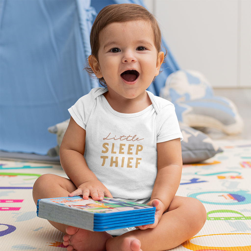 Organic Cotton 'Little Sleep Thief' Funny Baby Sleepsuits