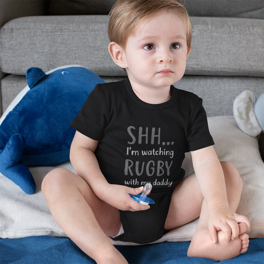 Organic Cotton 'Shh… I’m Watching the Rugby with my Daddy' Baby Grow