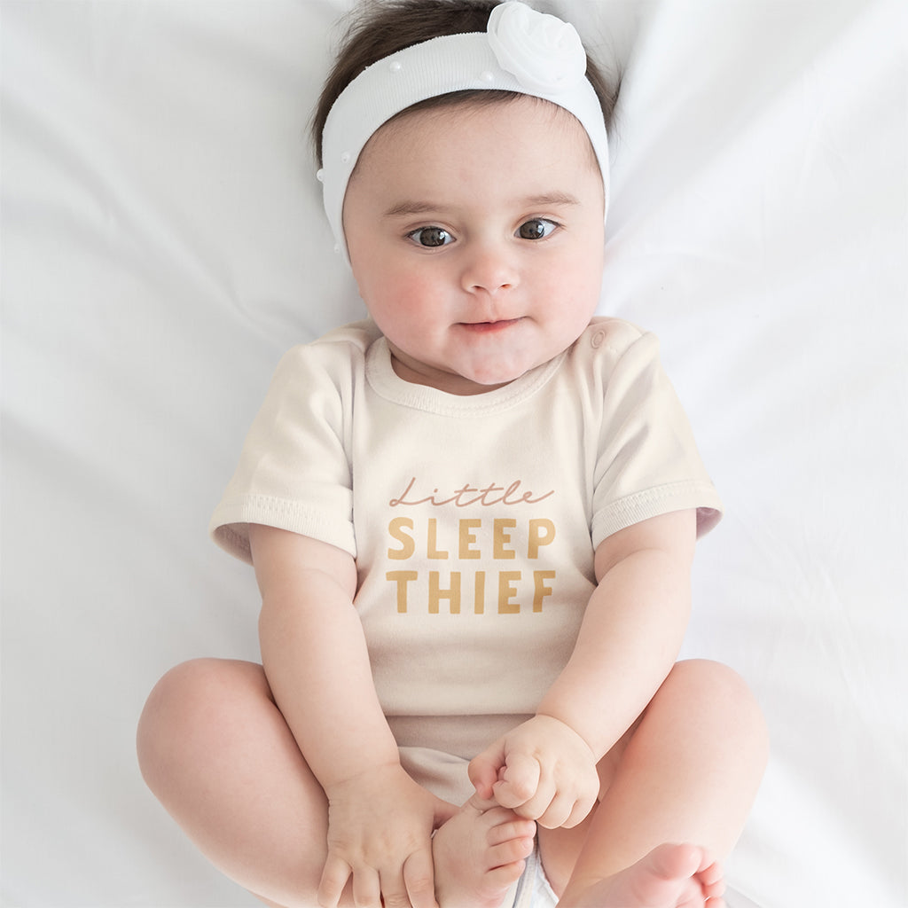 Organic Cotton 'Little Sleep Thief' Funny Baby Sleepsuits