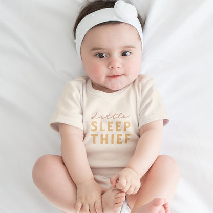 Organic Cotton 'Little Sleep Thief' Funny Baby Sleepsuits