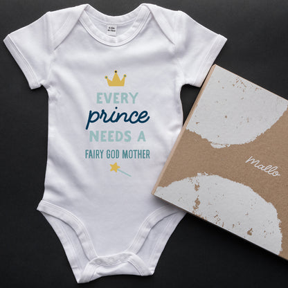 Organic Cotton 'Every Prince Needs A Fairy Godmother' Baby Grow