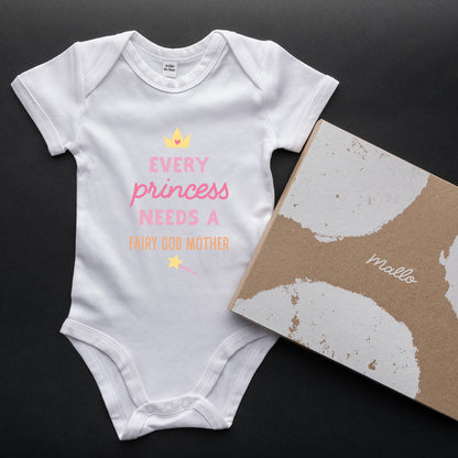 Organic Cotton 'Every Princess Needs A Fairy Godmother' Baby Grow