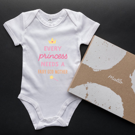 Organic Cotton 'Every Princess Needs A Fairy Godmother' Baby Grow