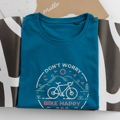 Don't Worry, Bike Happy Cotton T Shirt For Bike Riders